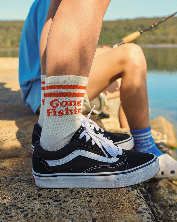 Gone Fishin' Kids Socks in Red Stripe - Skwosh boys accessories