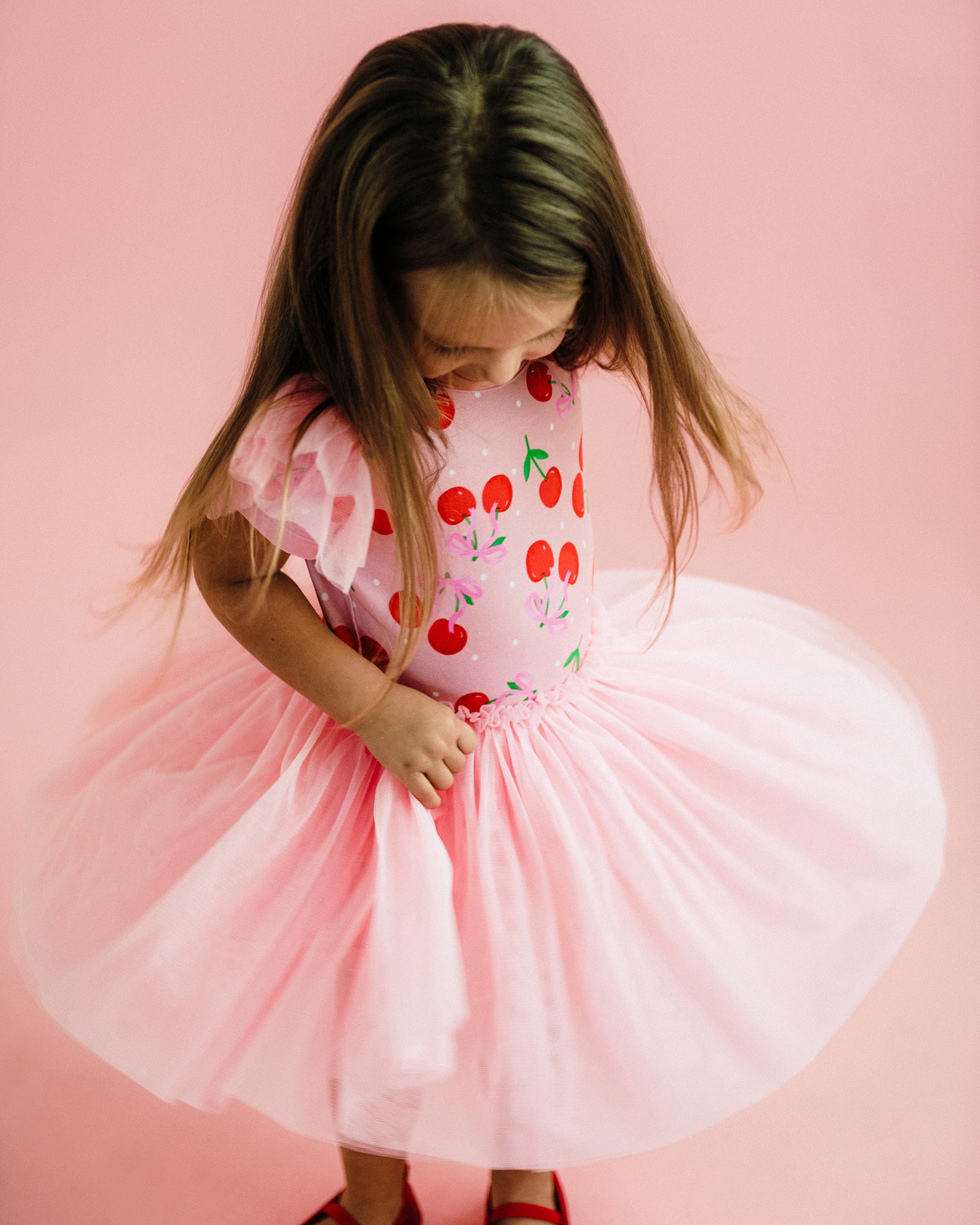POLKA CHERRY SHORT SLEEVE CIRCUS FRILL DRESS