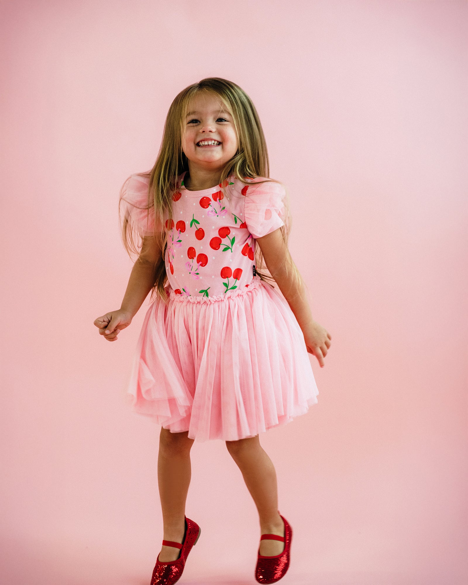 POLKA CHERRY SHORT SLEEVE CIRCUS FRILL DRESS