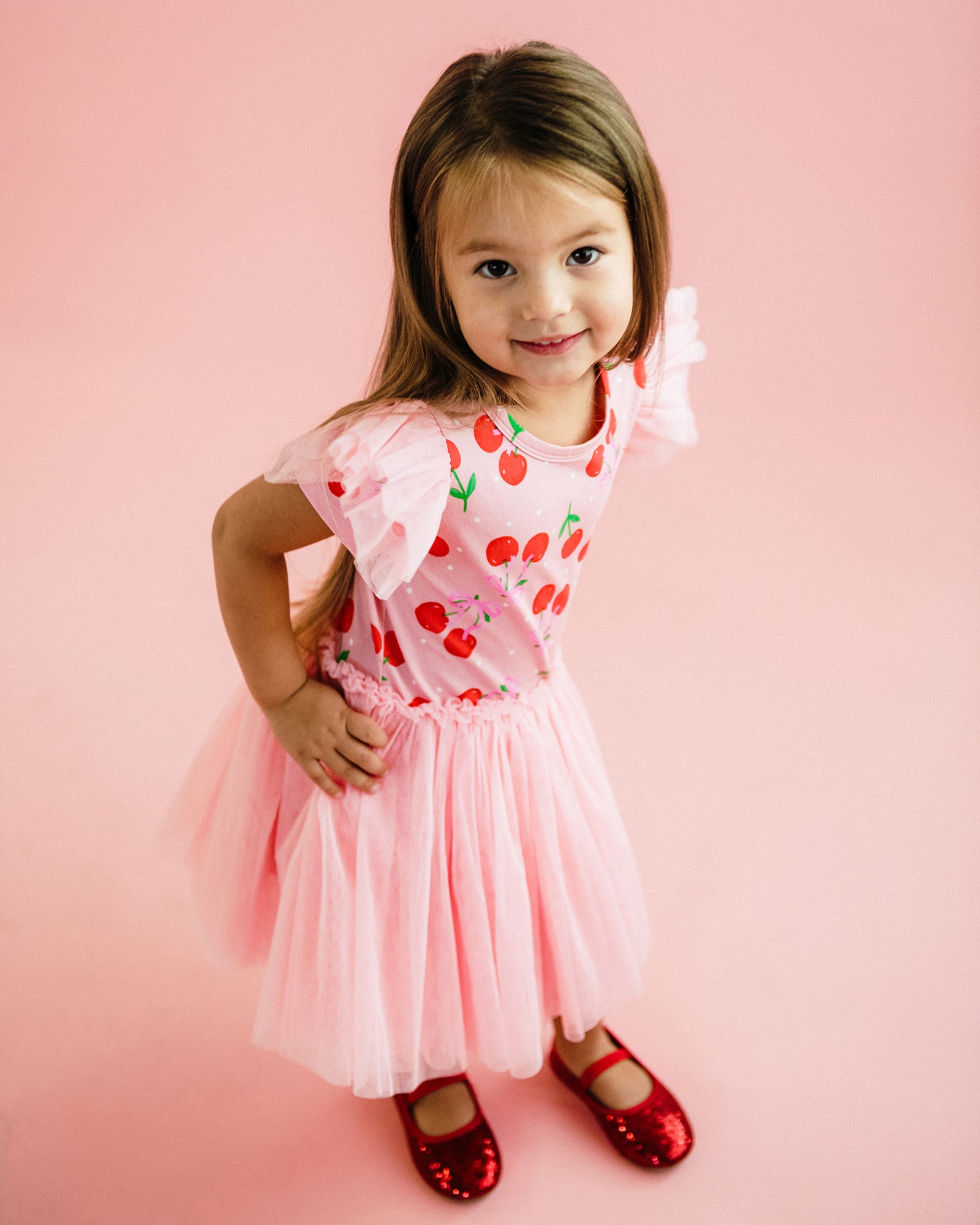POLKA CHERRY SHORT SLEEVE CIRCUS FRILL DRESS