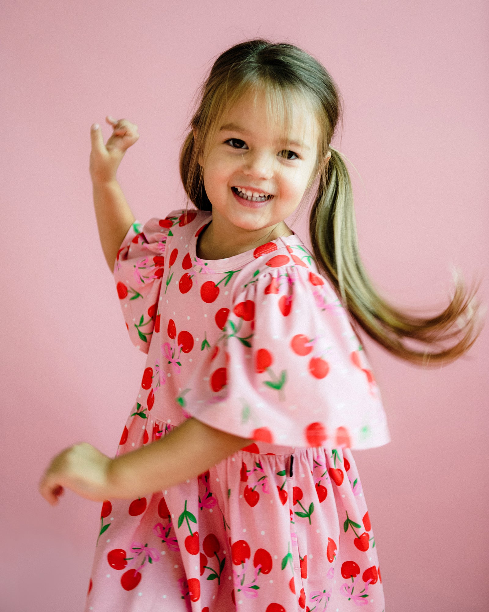 CHERRY POLKA SHORT SLEEVE  HOLIDAY DRESS