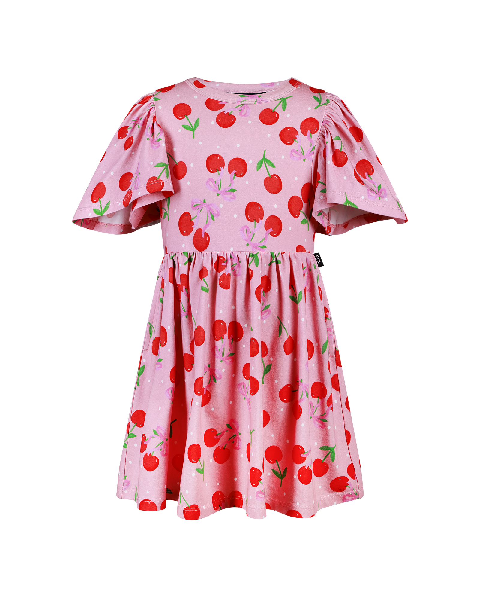 CHERRY POLKA SHORT SLEEVE  HOLIDAY DRESS
