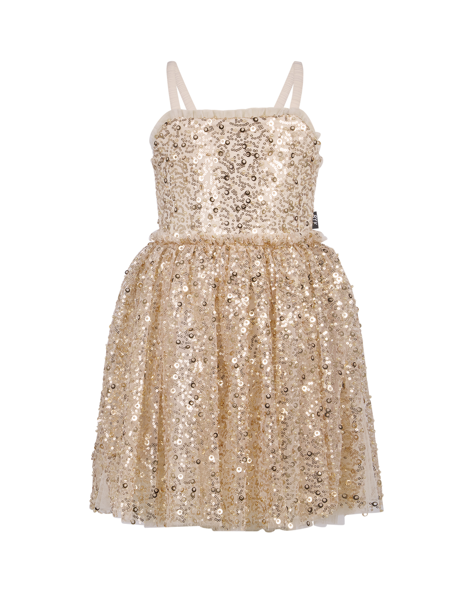 Girls Gold Sequin Disco Dress – Sparkly Party Dress