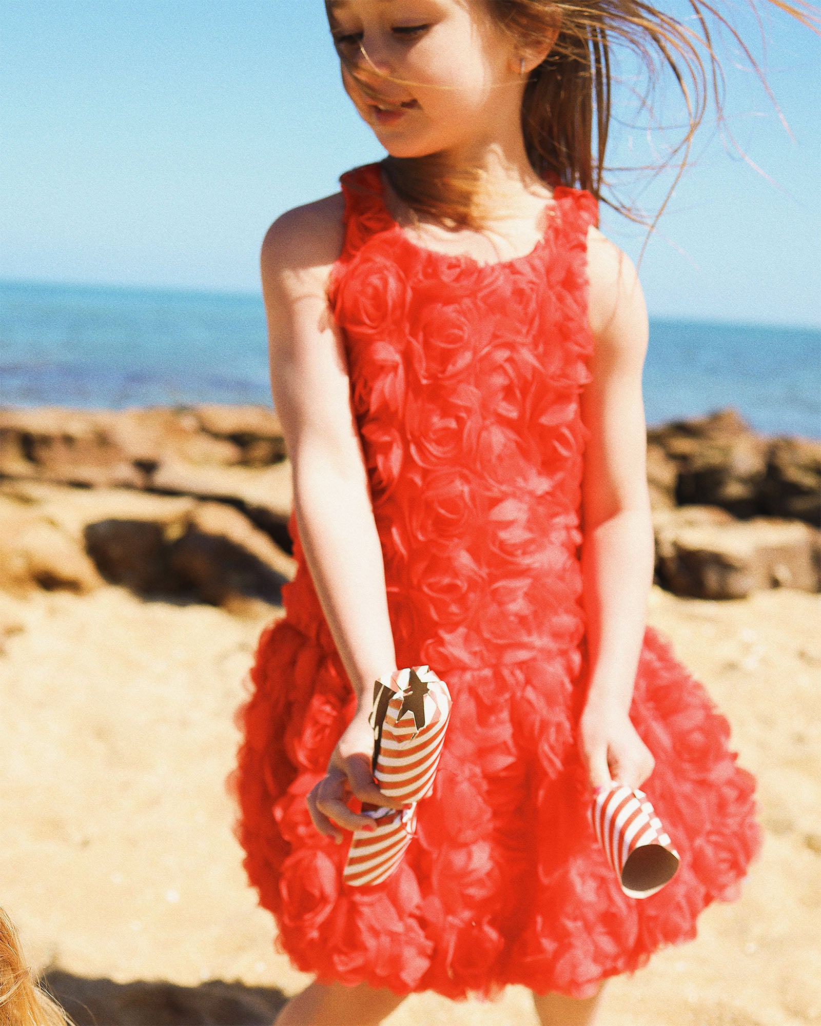 ODETTE ROSETTE DRESS IN RED CANDY
