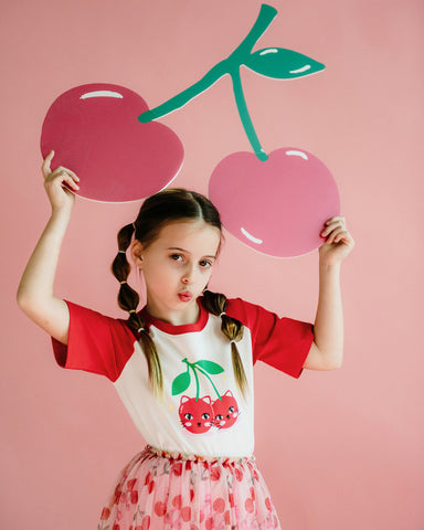 CHERRY CAT SHORT SLEEVE KYLIE RAGLAN T-SHIRT