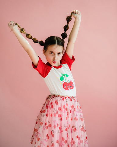 CHERRY CAT SHORT SLEEVE KYLIE RAGLAN T-SHIRT