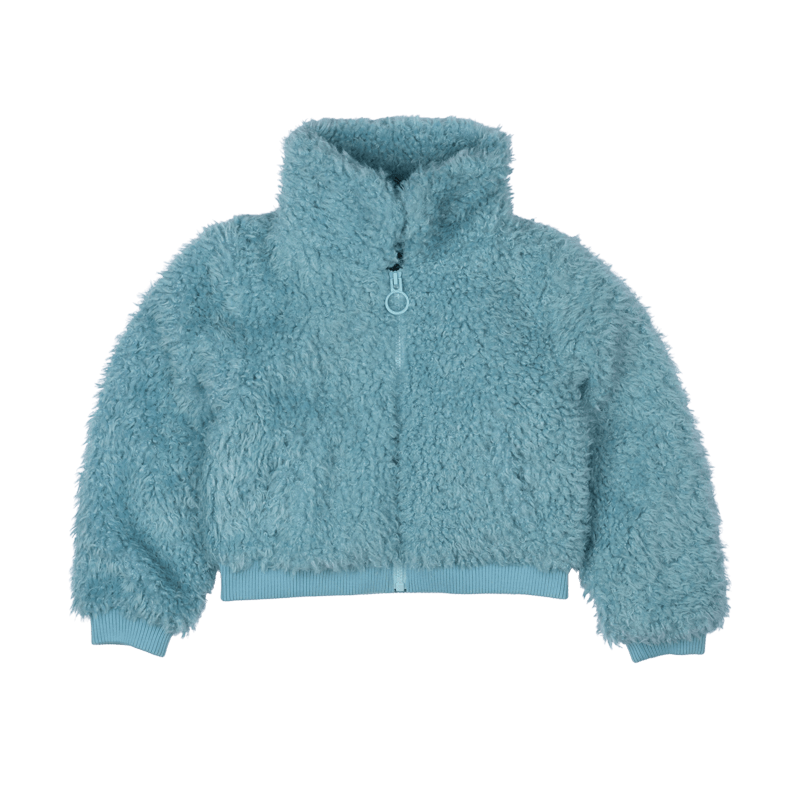 BLUE FAUX SHERPA BOMBER JACKET Rock Your Baby