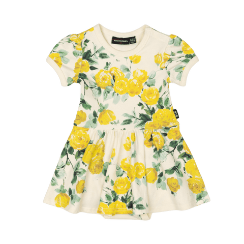 YELLOW ROSES BABY WAISTED DRESS