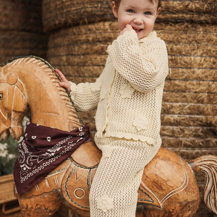 Crochet Flair Pant in Vanilla - Kynd Baby girls knit pants