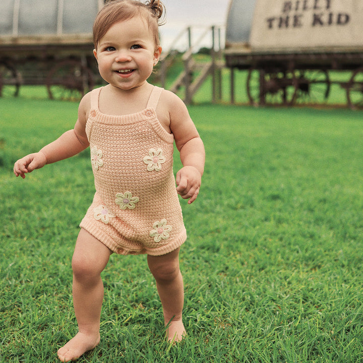 Crochet Romper in Blooms - Kynd Baby girls romper