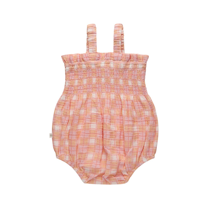 Shirred Romper - Check