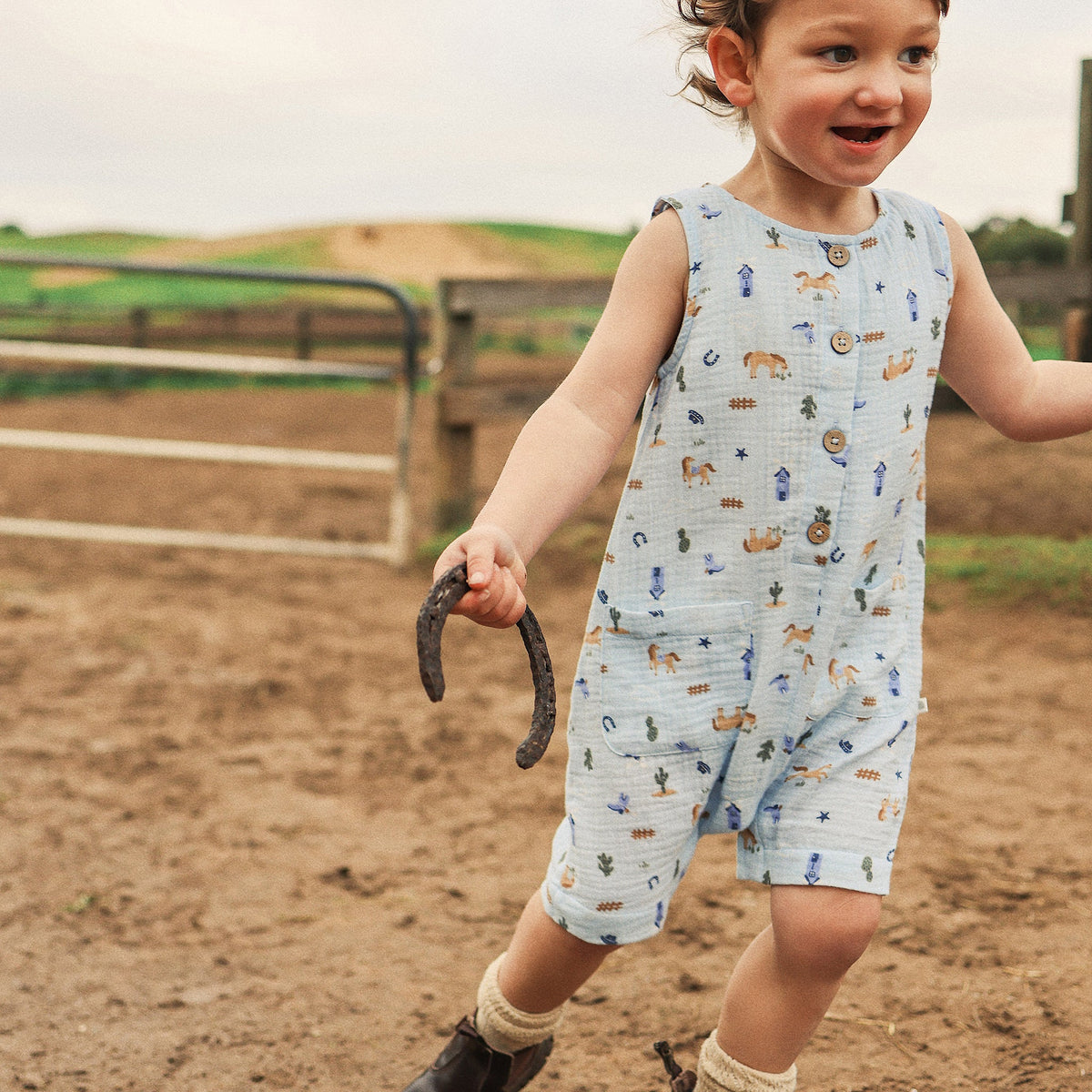 Woven Shortall in Country Blue - Kynd Baby boys romper