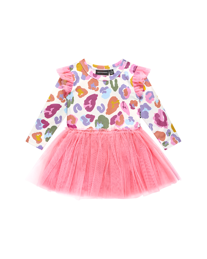 RAINBOW LEOPARD CIRCUS FRILL BODYSUIT DRESS