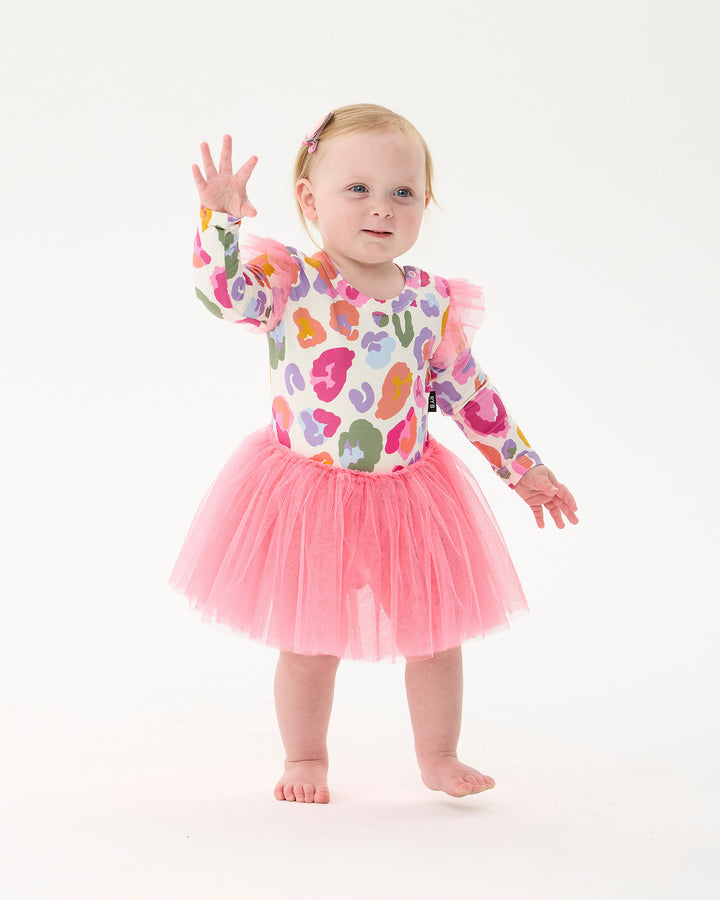RAINBOW LEOPARD CIRCUS FRILL BODYSUIT DRESS