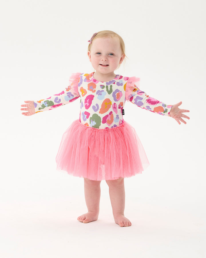 RAINBOW LEOPARD CIRCUS FRILL BODYSUIT DRESS