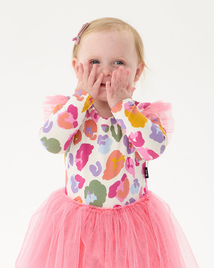 RAINBOW LEOPARD CIRCUS FRILL BODYSUIT DRESS