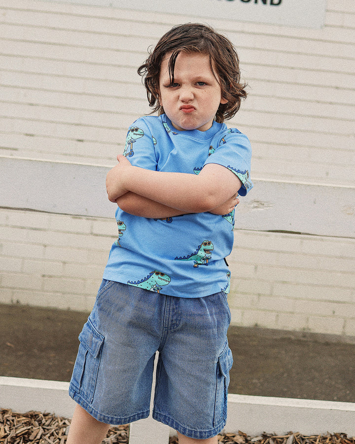 Devo Denim Cargo in Denim - Rock Your Kid boys shorts, view 3