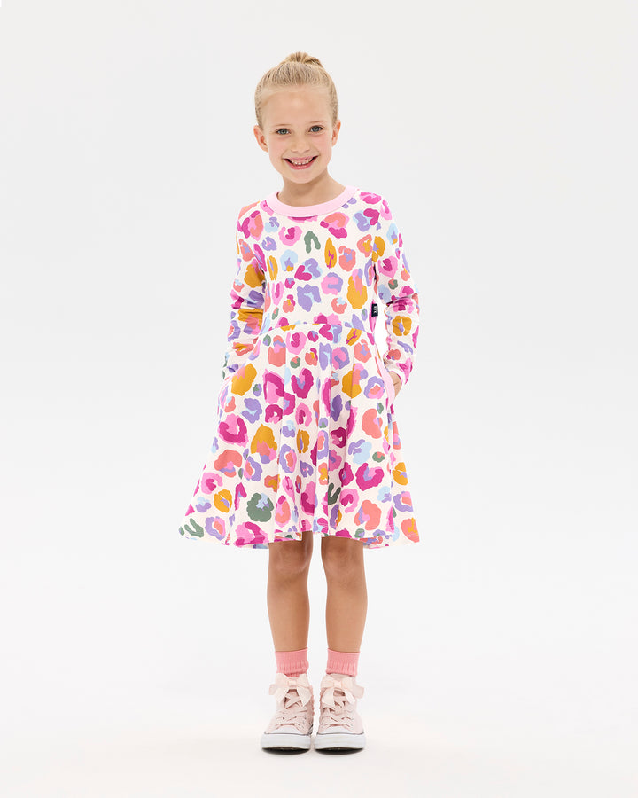 RAINBOW LEOPARD LONG SLEEVE POLLY DRESS