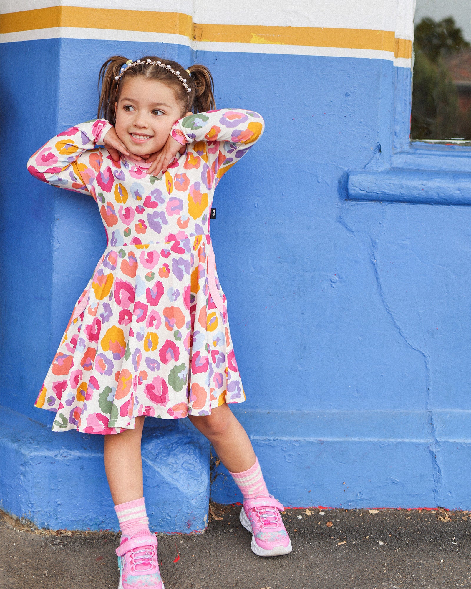 RAINBOW LEOPARD LONG SLEEVE POLLY DRESS