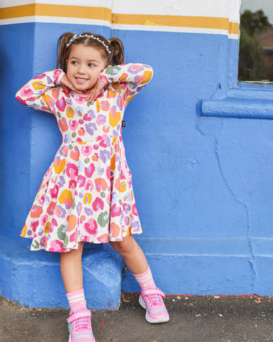 RAINBOW LEOPARD LONG SLEEVE POLLY DRESS