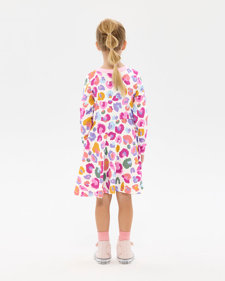 RAINBOW LEOPARD LONG SLEEVE POLLY DRESS