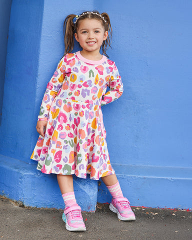 RAINBOW LEOPARD LONG SLEEVE POLLY DRESS