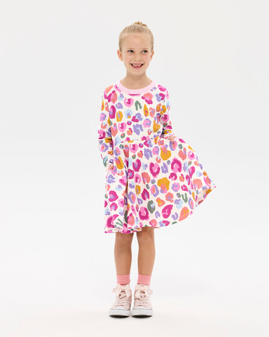 RAINBOW LEOPARD LONG SLEEVE POLLY DRESS