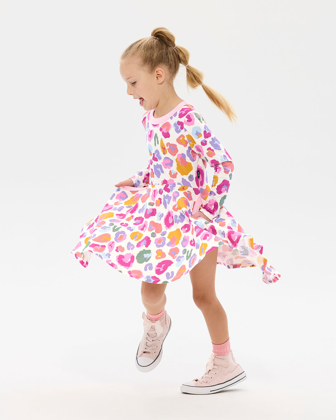 RAINBOW LEOPARD LONG SLEEVE POLLY DRESS