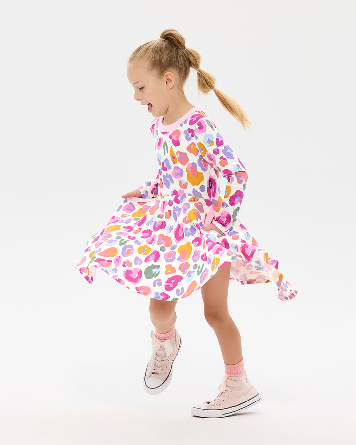 RAINBOW LEOPARD LONG SLEEVE POLLY DRESS