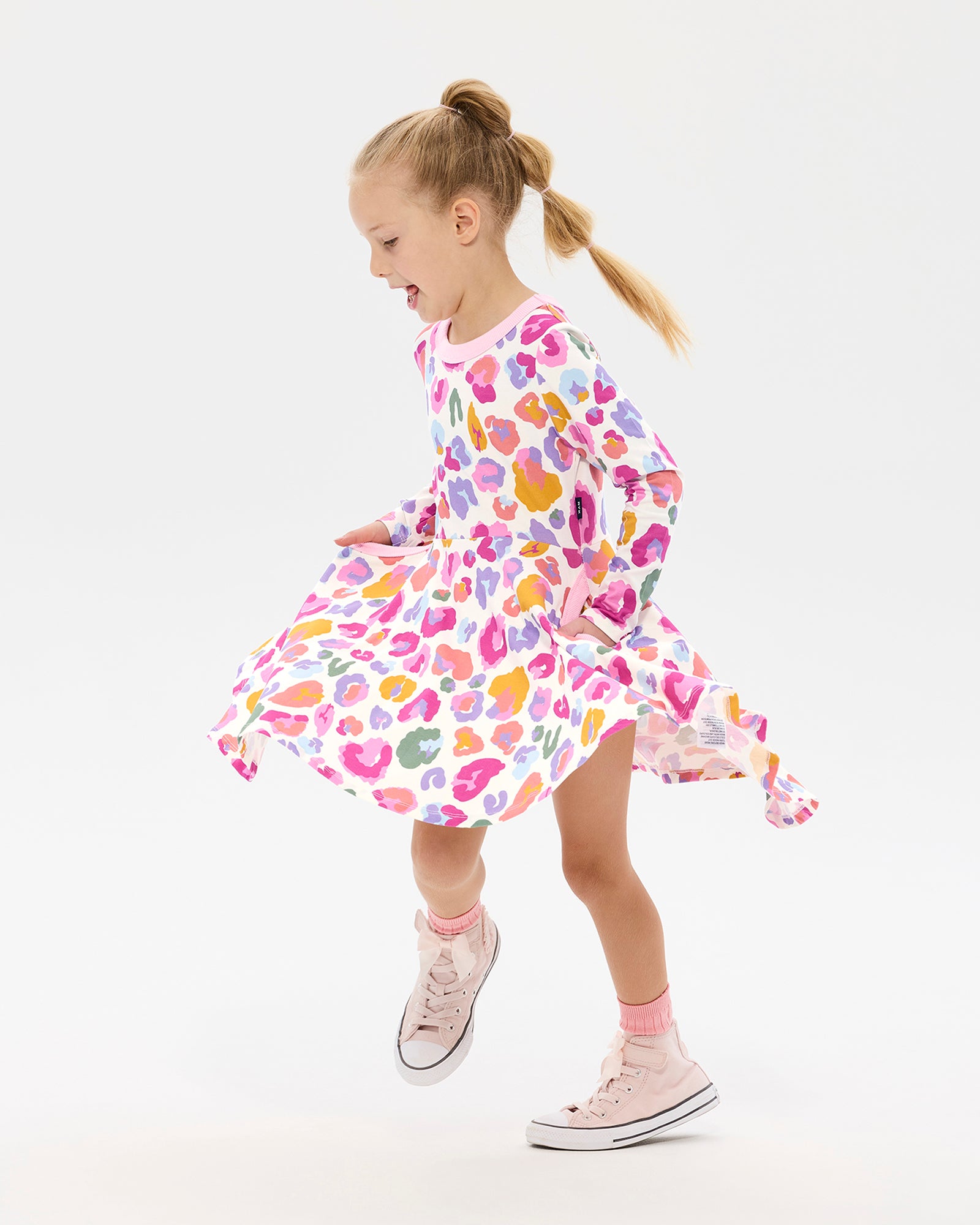 RAINBOW LEOPARD LONG SLEEVE POLLY DRESS