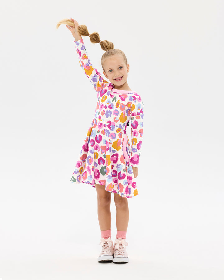 RAINBOW LEOPARD LONG SLEEVE POLLY DRESS