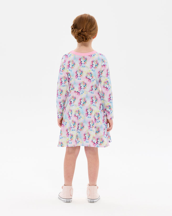 UNICORN PONY LONG SLEEVE POLLY DRESS