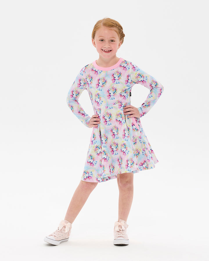 UNICORN PONY LONG SLEEVE POLLY DRESS