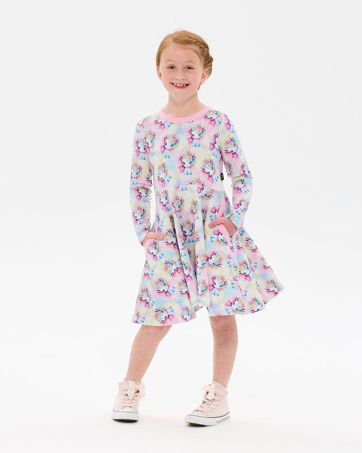 UNICORN PONY LONG SLEEVE POLLY DRESS