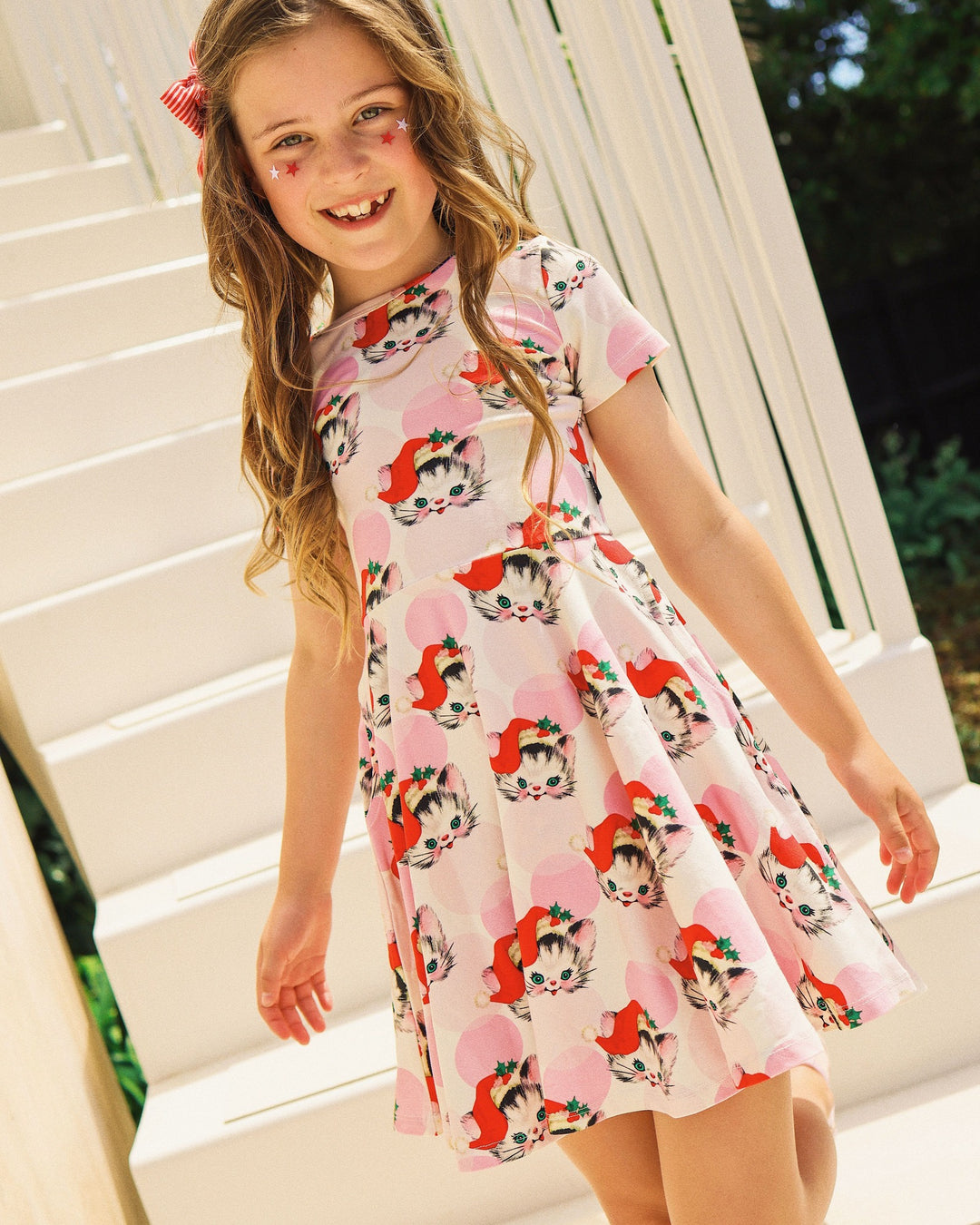 WAISTED DRESS IN CREAM PINK