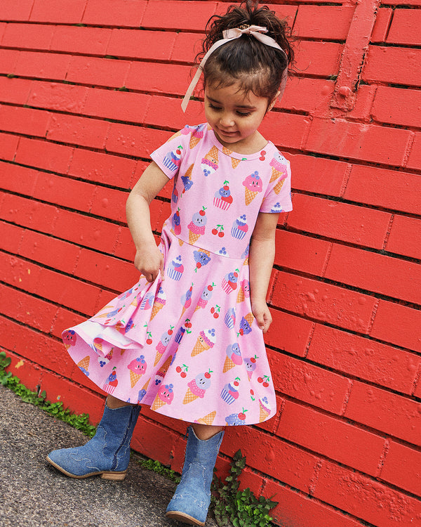 WAISTED DRESS IN PINK LAVENDER