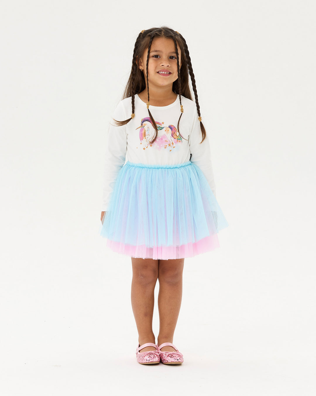 UNICORN RAINBOW LONG SLEEVE PIXIE DRESS