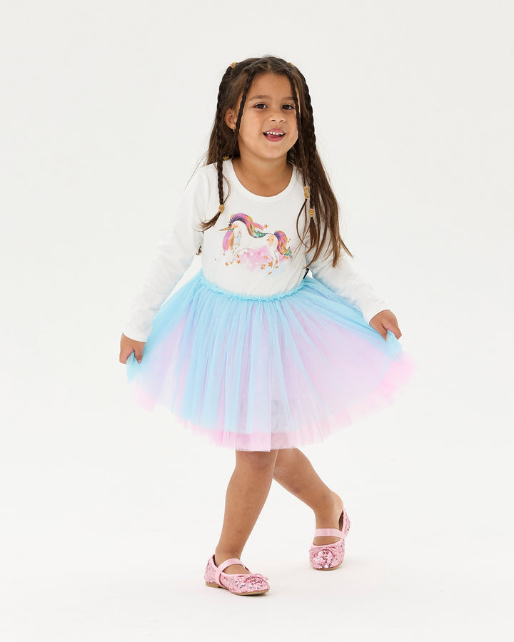 UNICORN RAINBOW LONG SLEEVE PIXIE DRESS