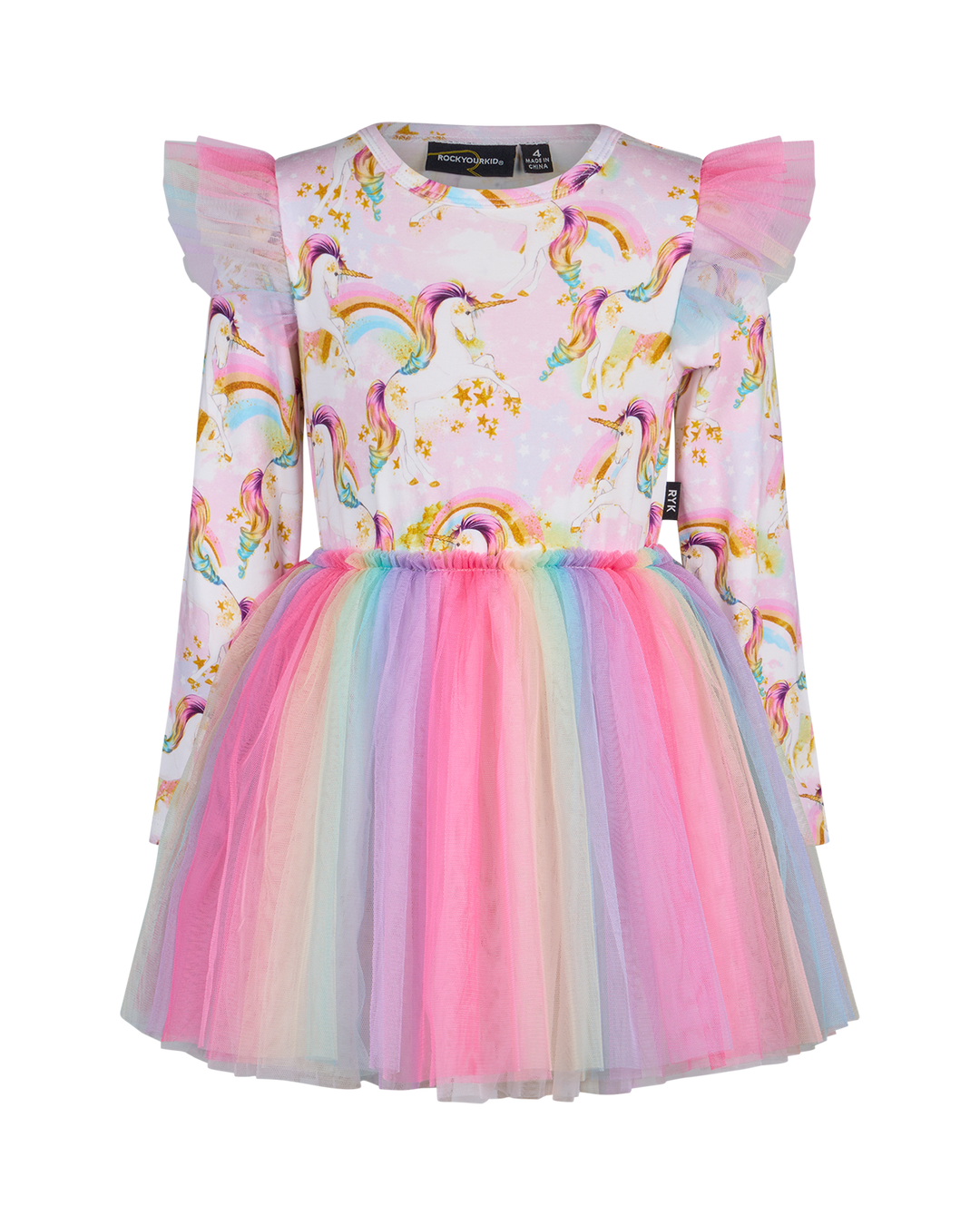 UNICORN PONY COLOUR POP LONG SLEEVE CIRCUS FRILL DRESS