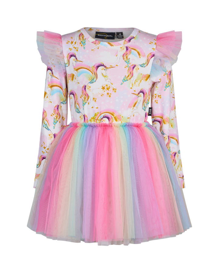 UNICORN PONY COLOUR POP LONG SLEEVE CIRCUS FRILL DRESS
