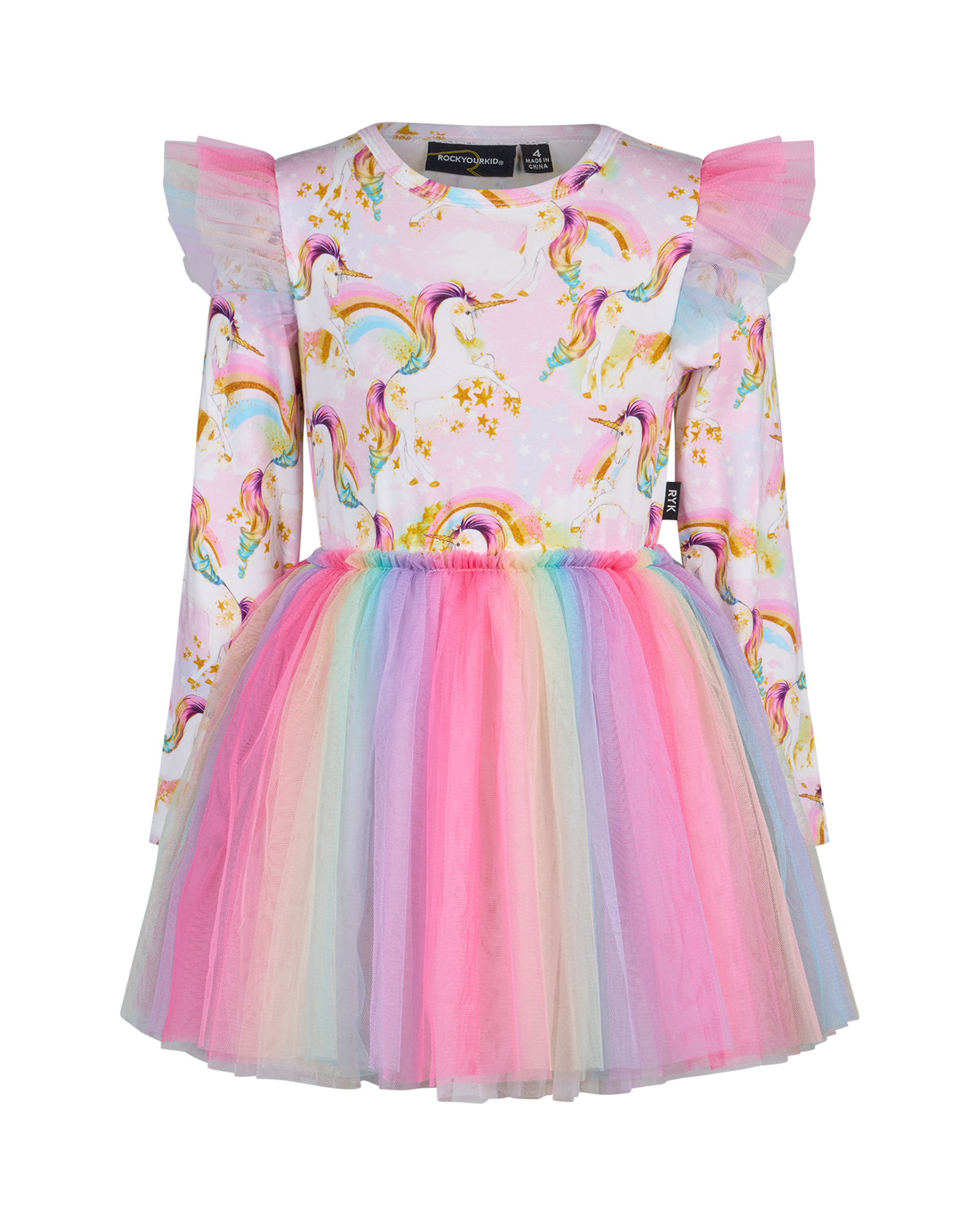 UNICORN PONY COLOUR POP LONG SLEEVE CIRCUS FRILL DRESS