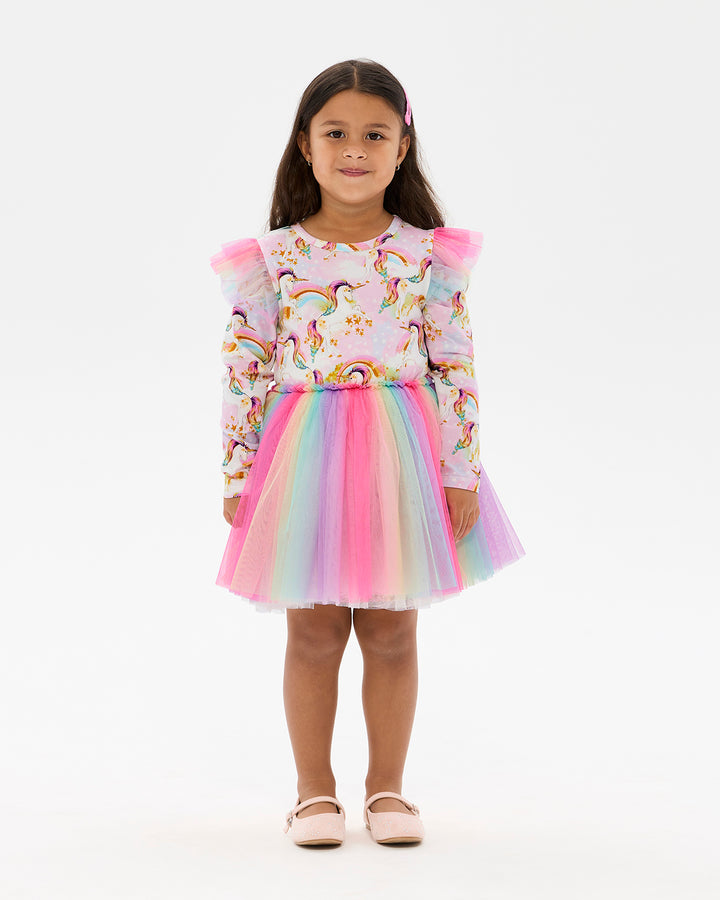 UNICORN PONY COLOUR POP LONG SLEEVE CIRCUS FRILL DRESS