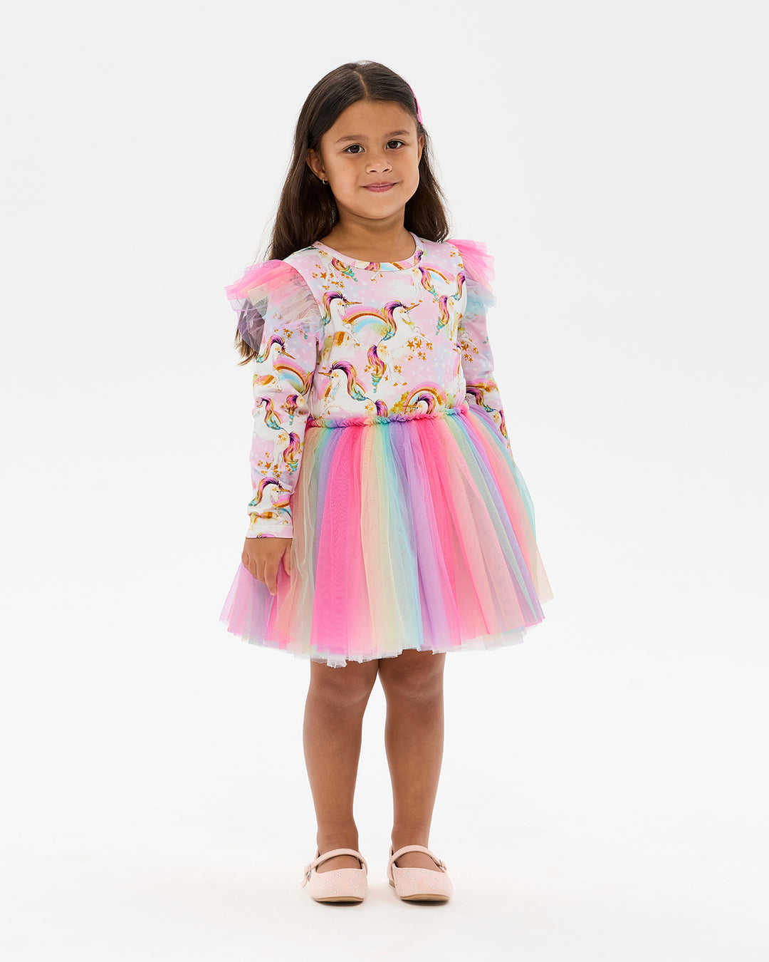 UNICORN PONY COLOUR POP LONG SLEEVE CIRCUS FRILL DRESS