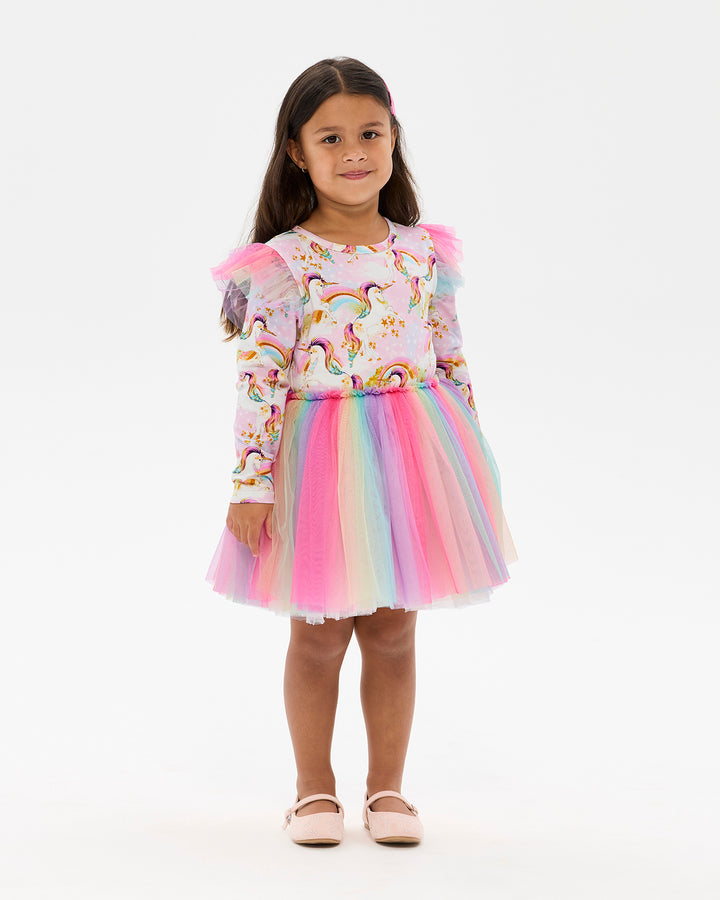 UNICORN PONY COLOUR POP LONG SLEEVE CIRCUS FRILL DRESS