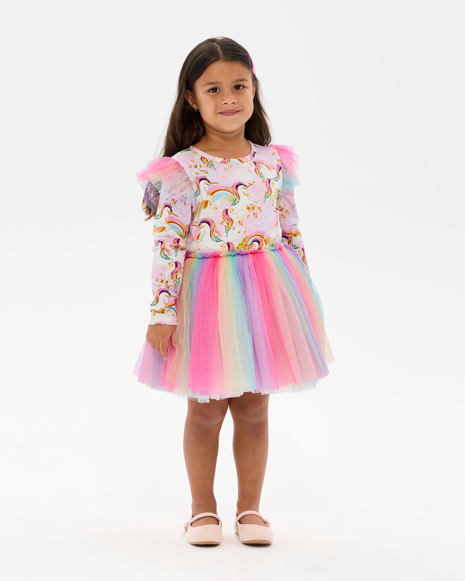 UNICORN PONY COLOUR POP LONG SLEEVE CIRCUS FRILL DRESS