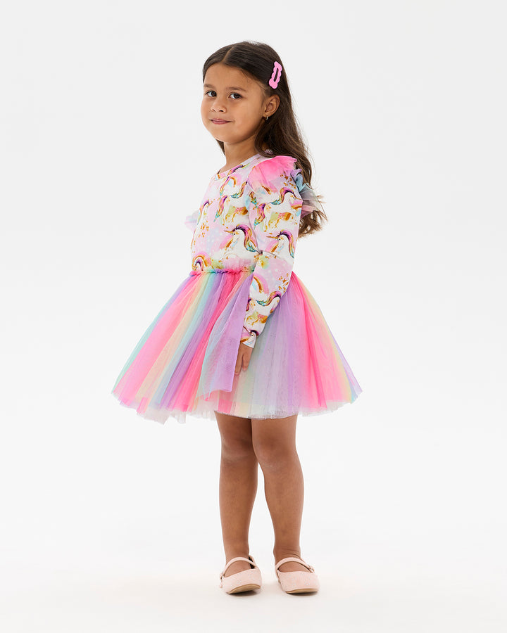 UNICORN PONY COLOUR POP LONG SLEEVE CIRCUS FRILL DRESS