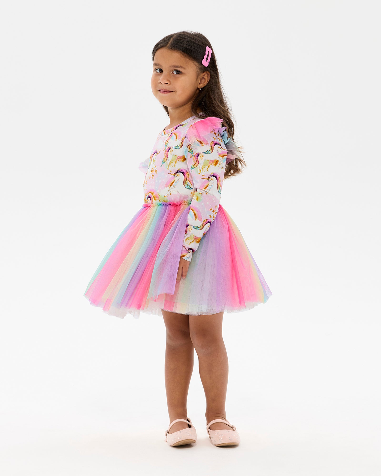 UNICORN PONY COLOUR POP LONG SLEEVE CIRCUS FRILL DRESS