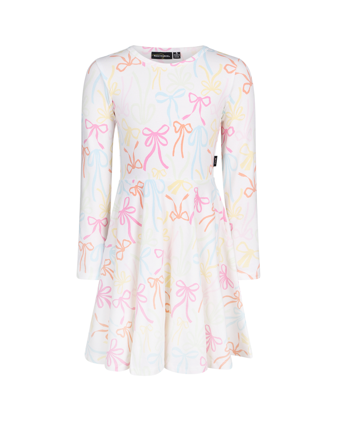 RIBBONS LONG SLEEVE WAISTED DRESS
