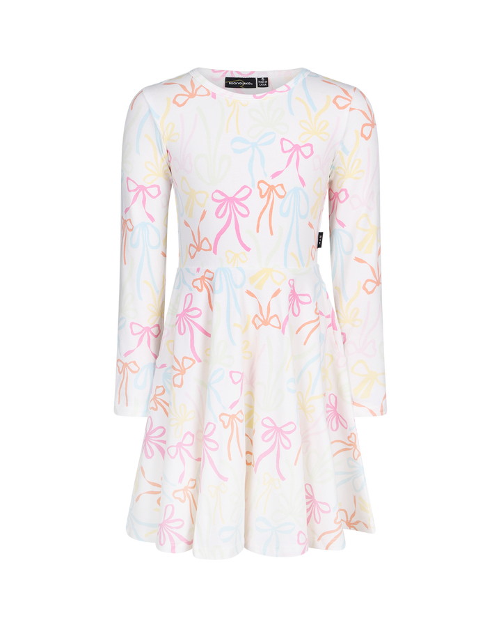 RIBBONS LONG SLEEVE WAISTED DRESS