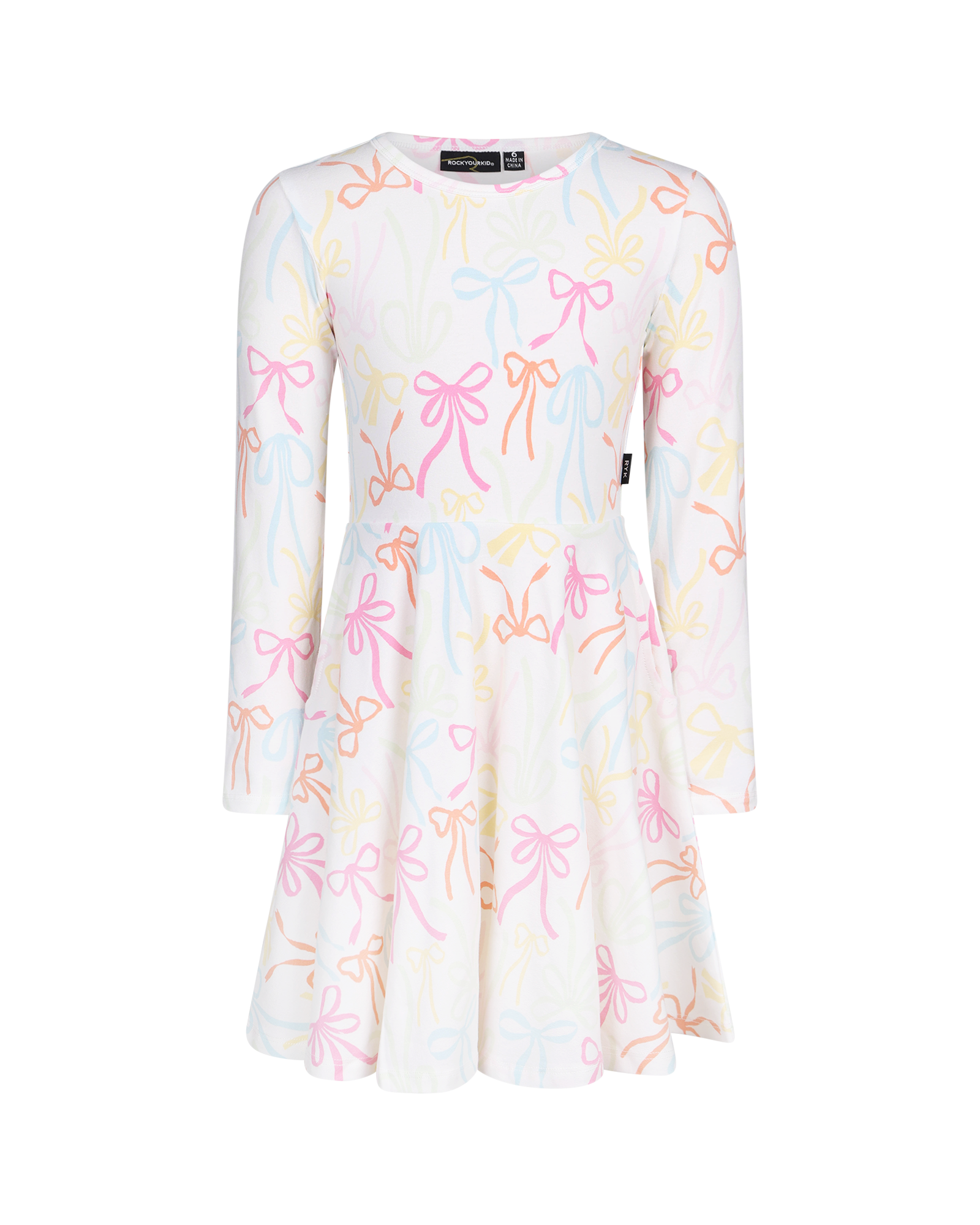 RIBBONS LONG SLEEVE WAISTED DRESS
